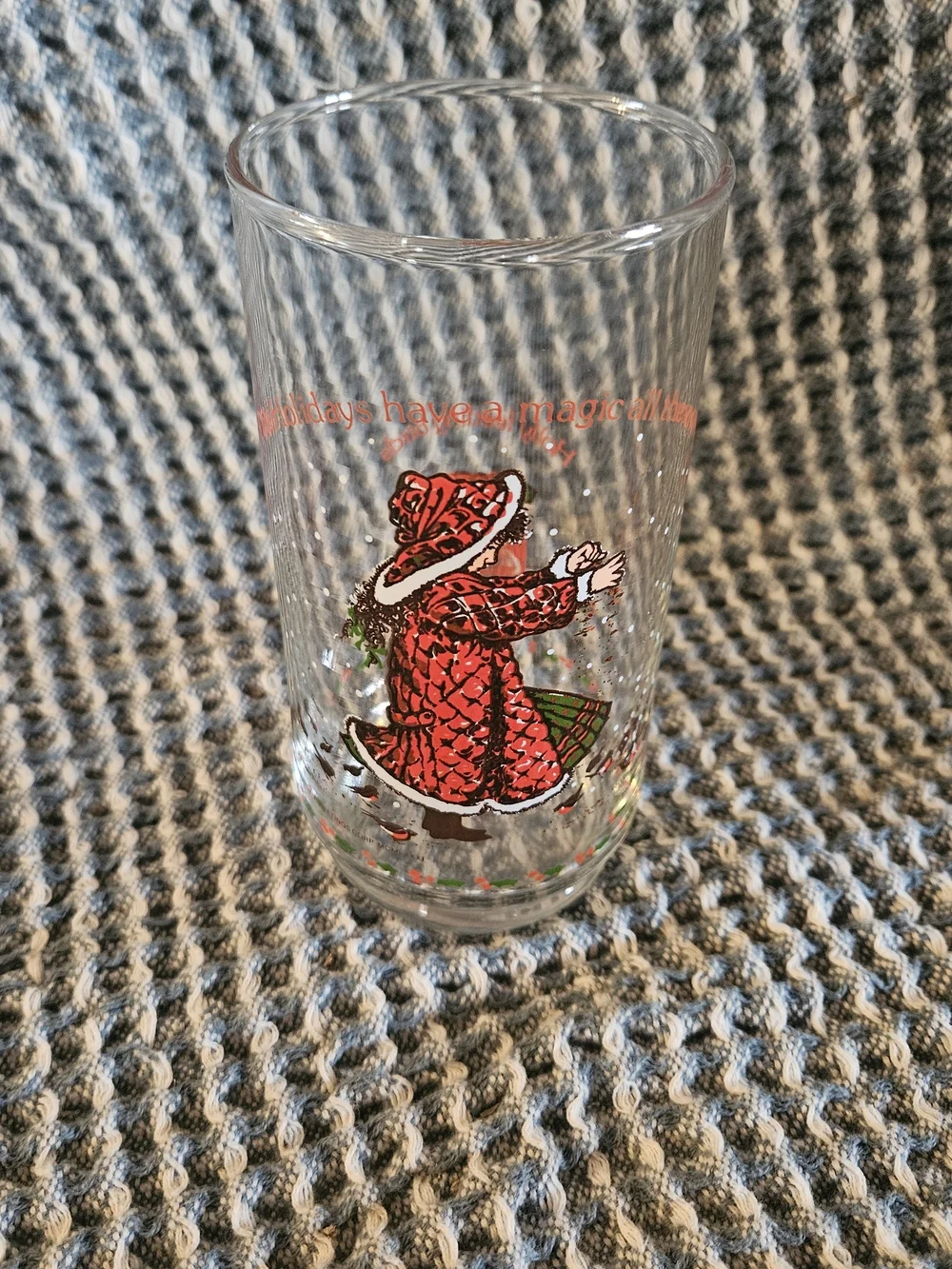 Clear Holiday Glass Tumbler with Red Festive Illustration